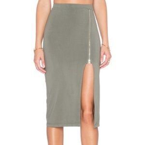 MONROW XS olive green maxi midi zip up skirt